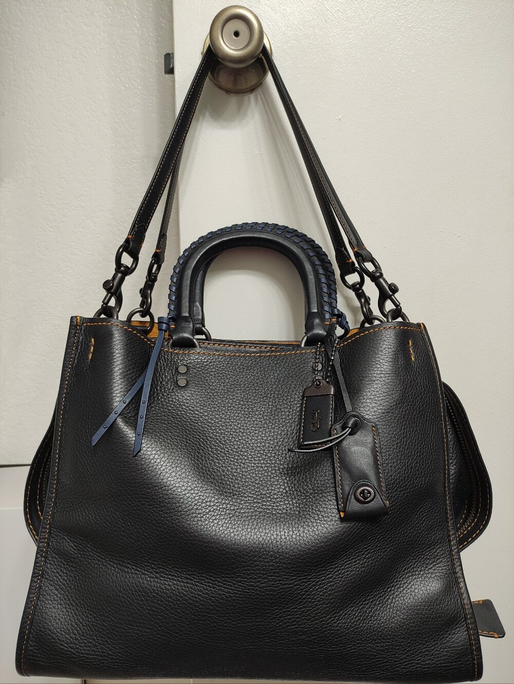 Coach Rogue 36 With Embellished Handle In Glovetanned Pebble Leather Black 58839